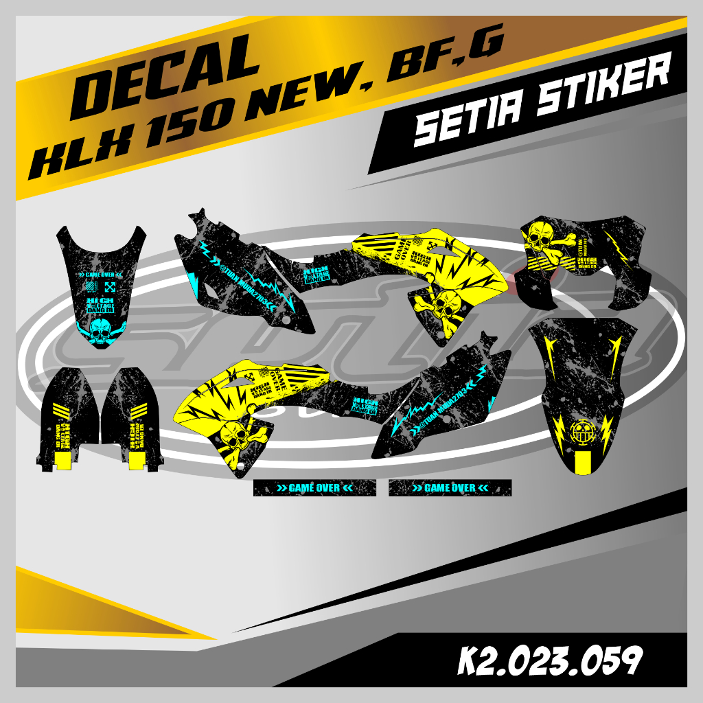 DECAL KLX BF 150 NEW, G, SE, FULL BODY,  WARNA KUNING & TOSKA, KEREN, SIMPLE, STIKER SUPERMOTO TRAIL