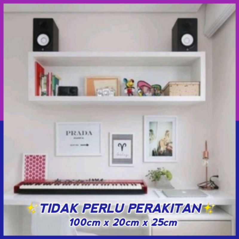 RAK DINDING KOTAK PANJANG TEMPAT BUKU TEMPEL GANTUNG DINDING KAYU ASTETIK SERBAGUNA