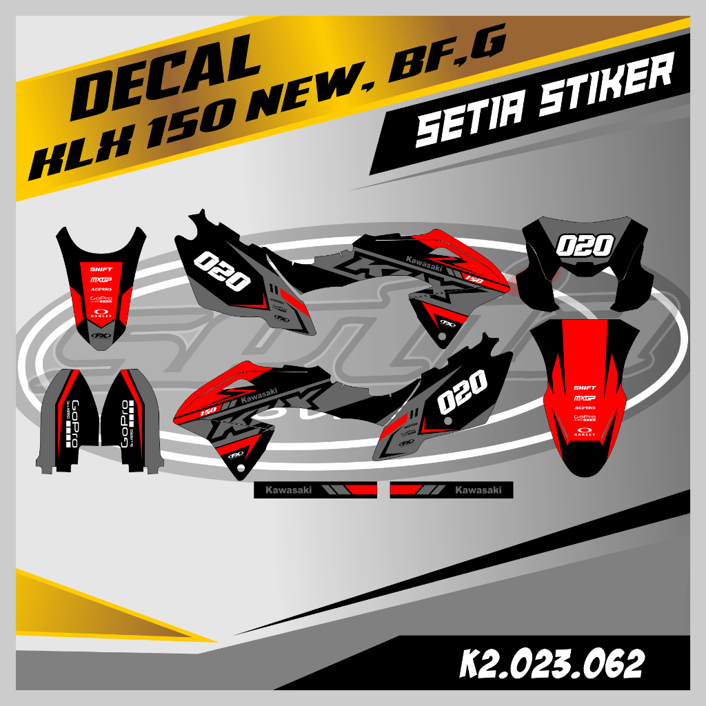 DECAL KLX BF 150 NEW, G, SE, FULL BODY,  WARNA MERAH, KEREN, SIMPLE, STIKER SUPERMOTO TRAIL, DESAIN 