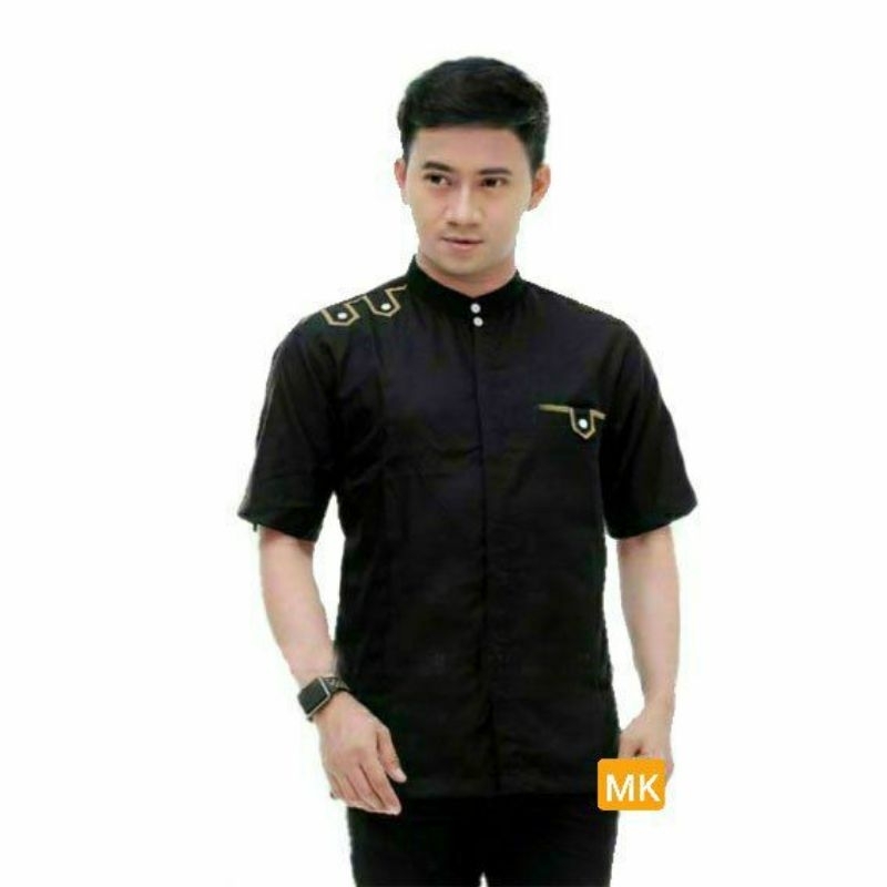 Baju Koko Pria Lengan Pendek Covid Hitam