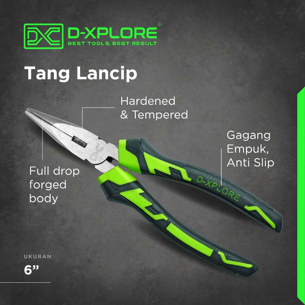 TANG LANCIP / LONG NOSE PLIERS / TANG RUNCING GAGANG FIBER 6 INCH / ALAT PERKAKAS D-XPLORE