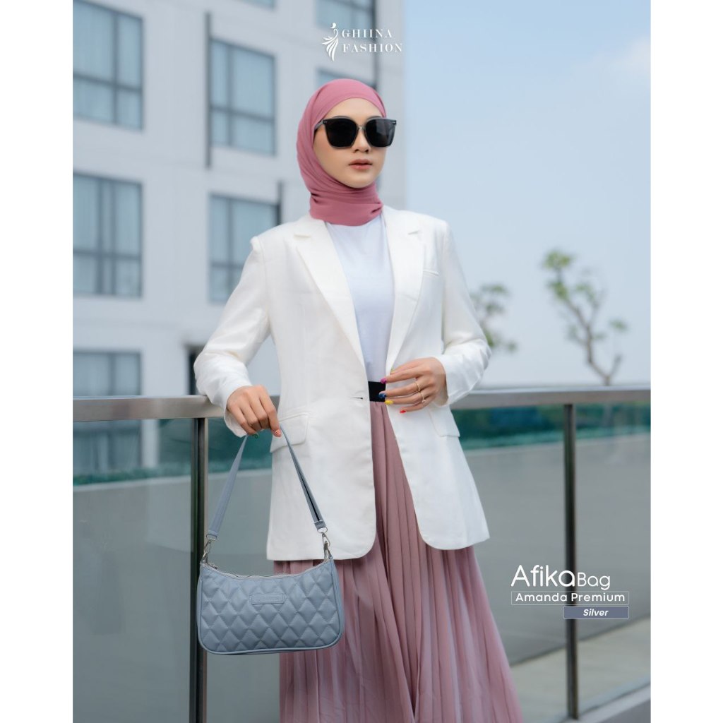 Afika Bag 2in1 / Ready Warna Dusty Pink, Silver/ Tas Selempang Wanita / Tas Cantik Murah Dua Tali