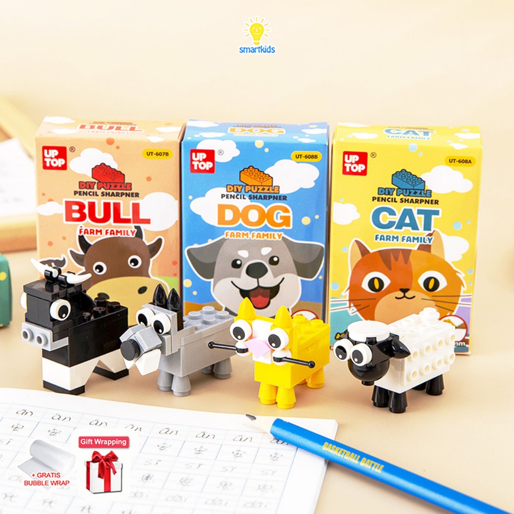 

RAUTAN pensil PUZZLE lego DIY animal hewan karakter lucu /serutan/pencil sharpener bricks /mainan edukasi anak