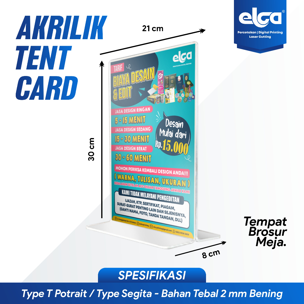 TEMPAT BROSUR A4 PORTRAIT 2 SISI / TENT HOLDER KAKI SEGITIGA / TENT CARD STAND AKRILIK