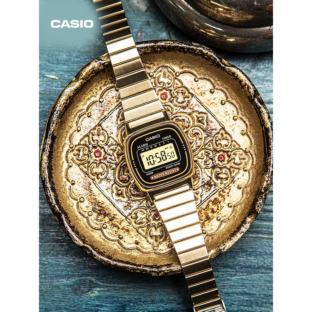 Jam emas kecil retro trendy untuk pria dan wanita quartz menonton Casio