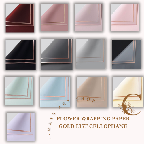 

[1 Pak 20 Lembar] Kertas Buket Bunga 1 Pak - Flower Wrapping Paper Cellophane Gold List Semi Transparan - Flower Wrap 20 Lembar Transparent Frame Pinggir Emas - Money Bouquet Florist Per Pack Waterproof Korean Style