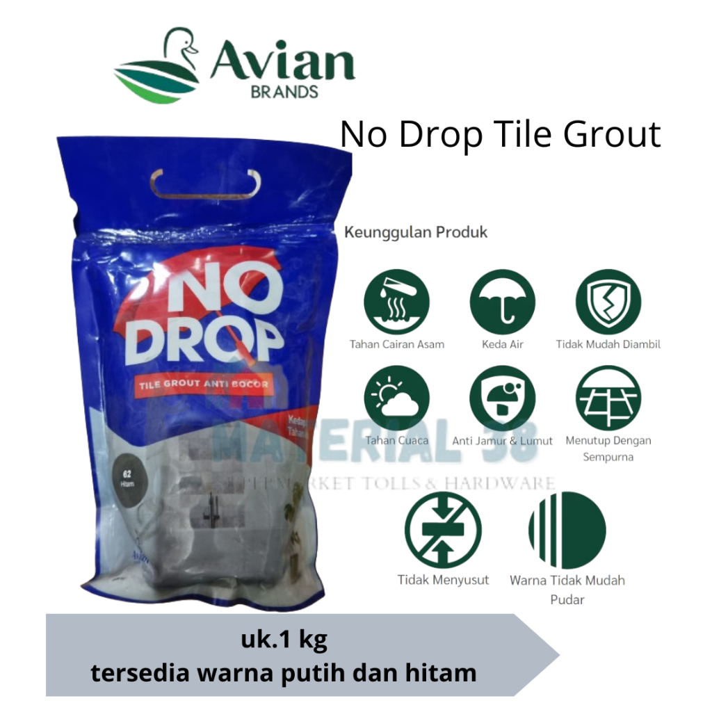 No Drop Tile Grout/NAT ANTI BOCOR 1KG NO DROP Warna Putih dan Hitam