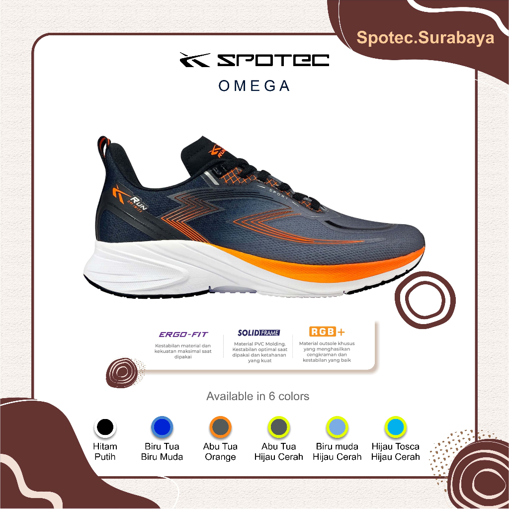 Sepatu Running SPOTEC OMEGA Abu Tua-Oranye