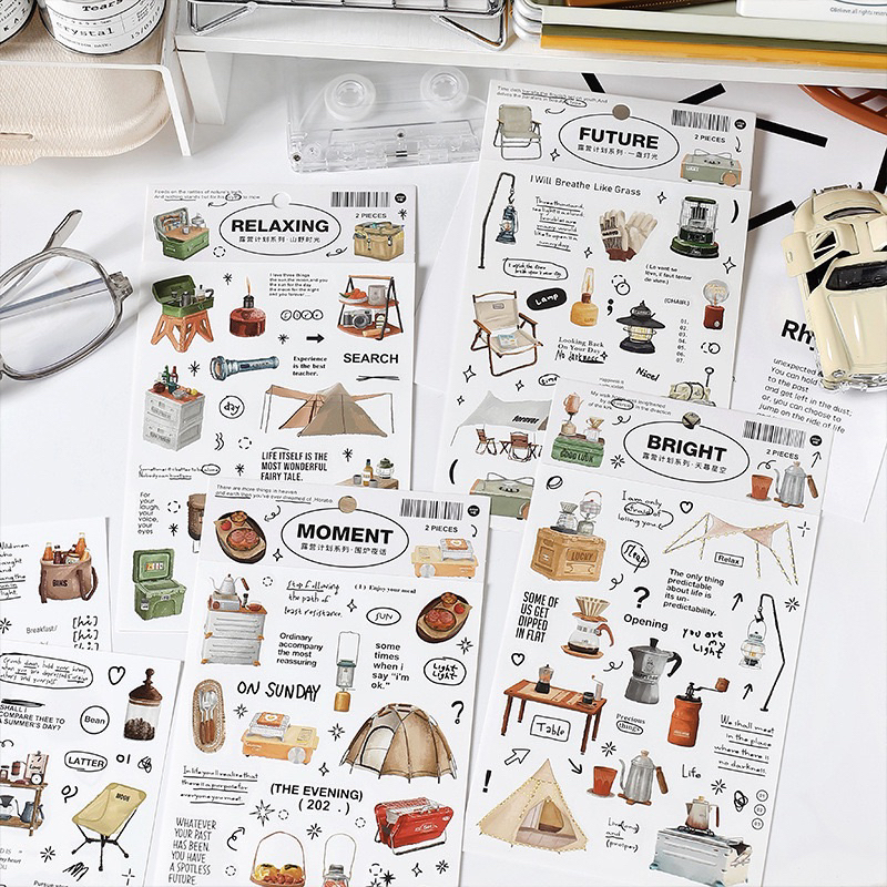 

[B588] Infeel.me Seri Rencana Berkemah Stiker Perekat Diri Tas Tangan Gaya Ins Sederhana Stiker Dekoratif DIY 2 Buah