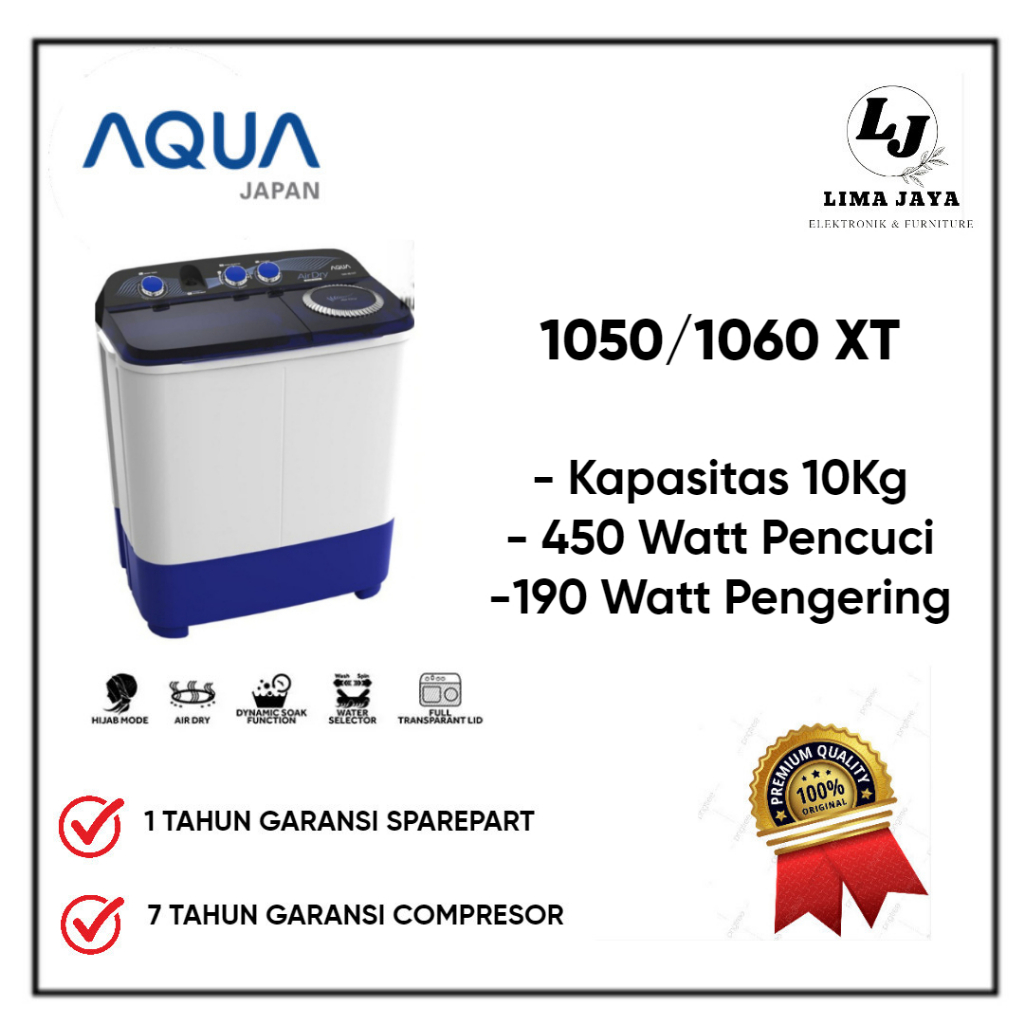 Mesin Cuci 2 Tabung AQUA QW1050/1060XT Mesin Cuci Dua Tabung Aqua 10 Kg