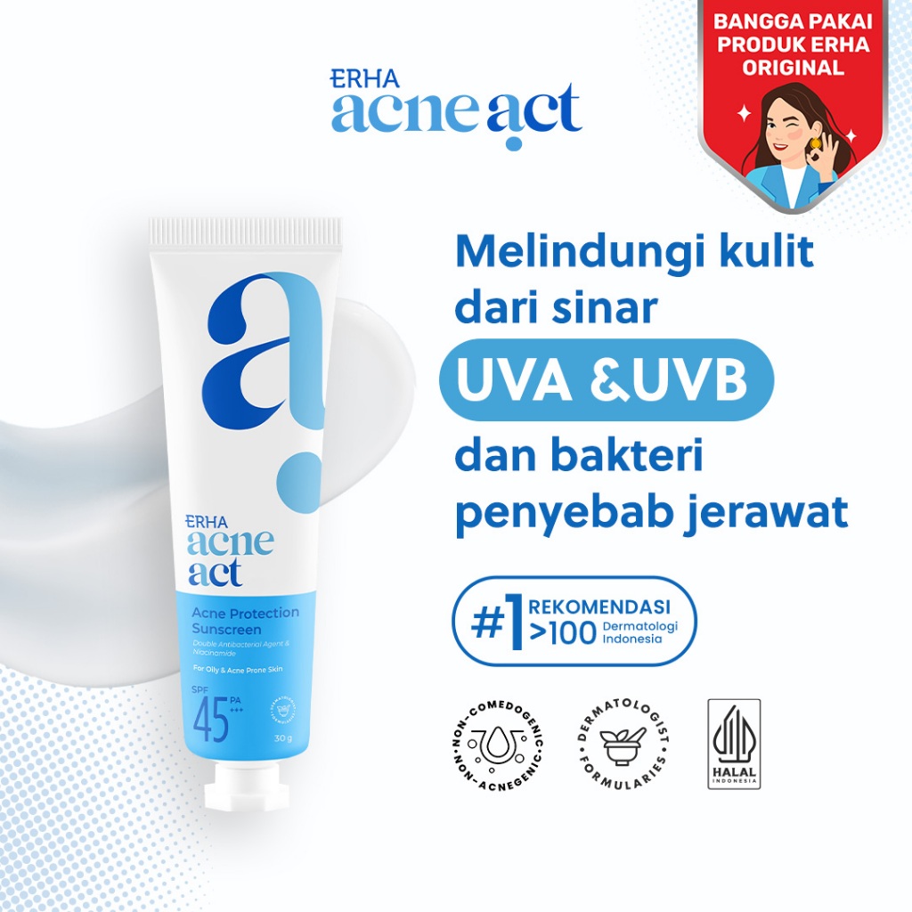 ERHA AcneAct Acne Protection Sunscreen SPF 45 PA+++ 30 g - Sunscreen Wajah Berjerawat