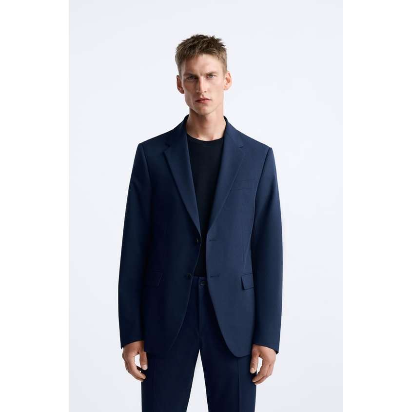 Zara Suit Blazer Slim Fit Navy Blue Jas Formal Pria BNWT