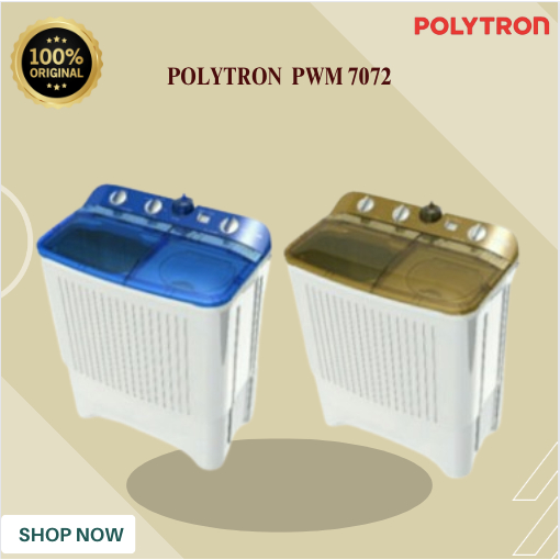 MESIN CUCI 2 TABUNG POLYTRON PWM 7072 B/N 7Kg/PWM-7072 B/N/PWM 7072 B/N/PWM7072 B/N/BERGARANSI RESMI