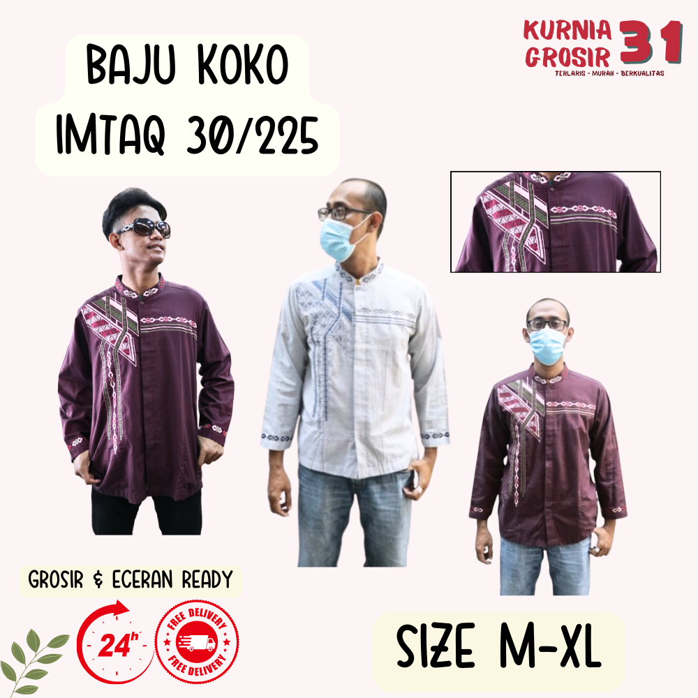 Baju KOKO Lengan Panjang IMTAQ 30-225 / Baju Koko Pria Dewasa / Baju KOKO Ukuran M-XL