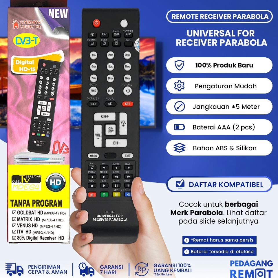 TNB285 Terbaruday Remot Remote STB Receiver Parabola Multi Universal Indovision Top TV Skynindo Venu