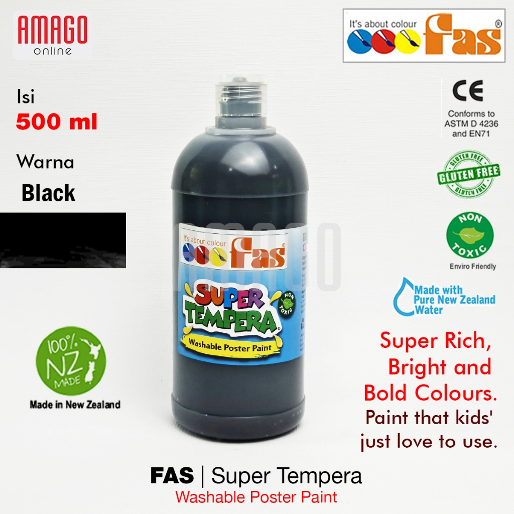 

Cat Poster Lukis FAS Super Tempera Washable Poster Paint - 500 ml - Black - 099