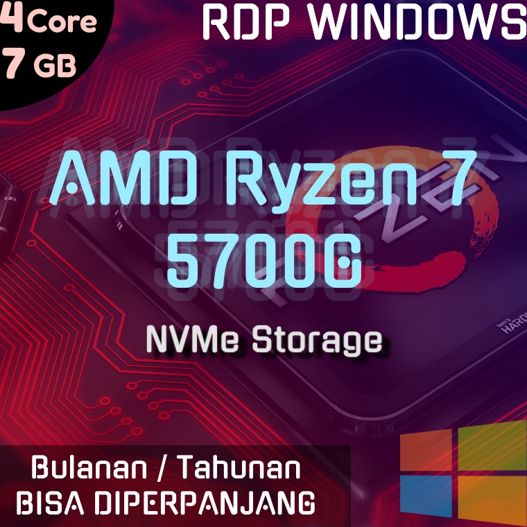 ART W7P7 RDP AMD Ryzen 7  4 Core  7 GB  12 GB NVme  Unmetered bandwidth  1Gbps port  BULANAN  TAHUNAN  Bisa Diperpanjang