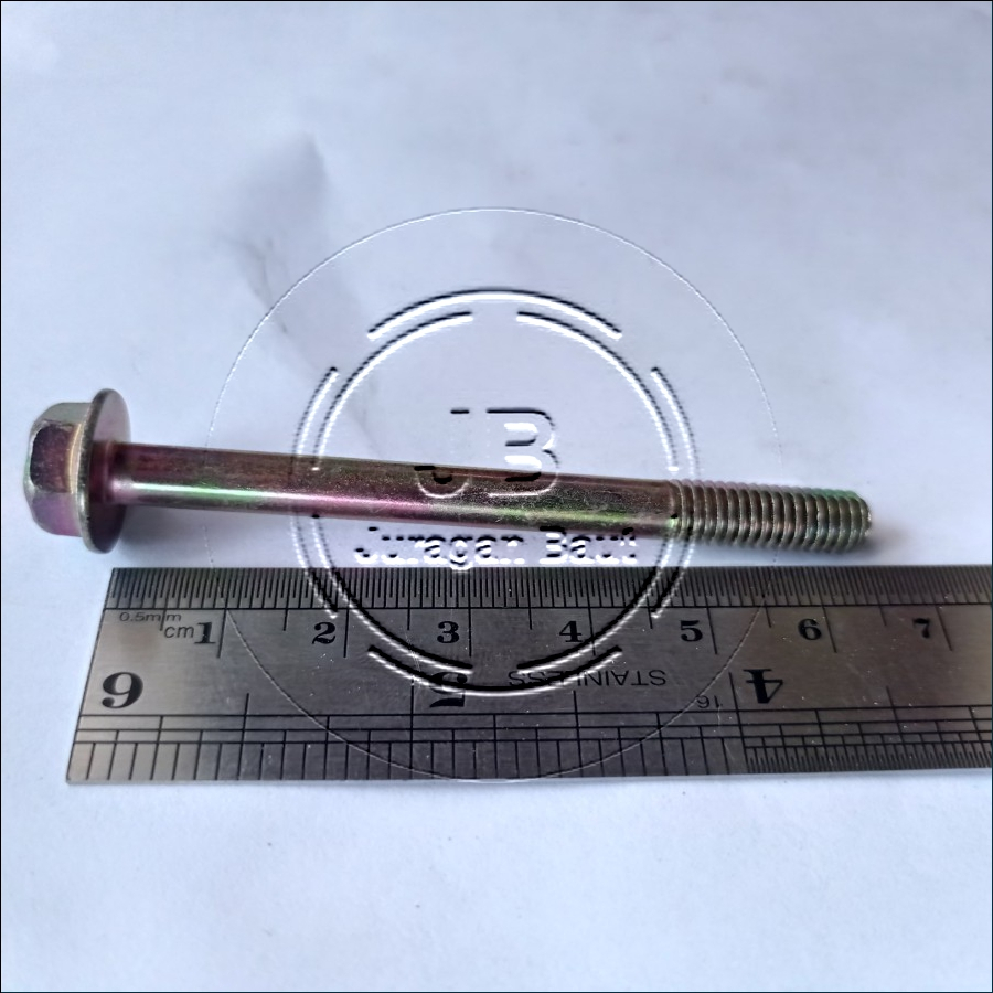 FLANGE BOLT M6 X 65 BAUT M6X65 WARNA KUNING KUNCI 10 PANJANG 6,5CM 6,5 CM 65MM DIAMETER BATANG 6MM P