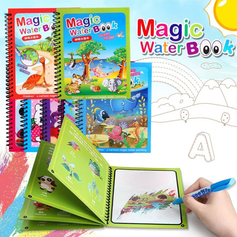 Magic WATER BOOK Buku Gambar Mewarnai Ajaib Magic Water Pen Buku Warna Mainan Edukasi Anak Coloring 