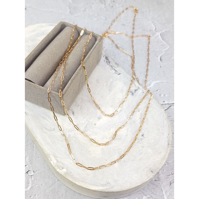 Kalung rantai paperclip mini Emas Asli 8K