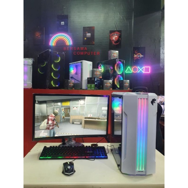 PC Gaming Full Set AMD Ryzen 5 5600G Ram 16GB SSD/HDD Monitor 24 Inch Gaming Editing LANCAR