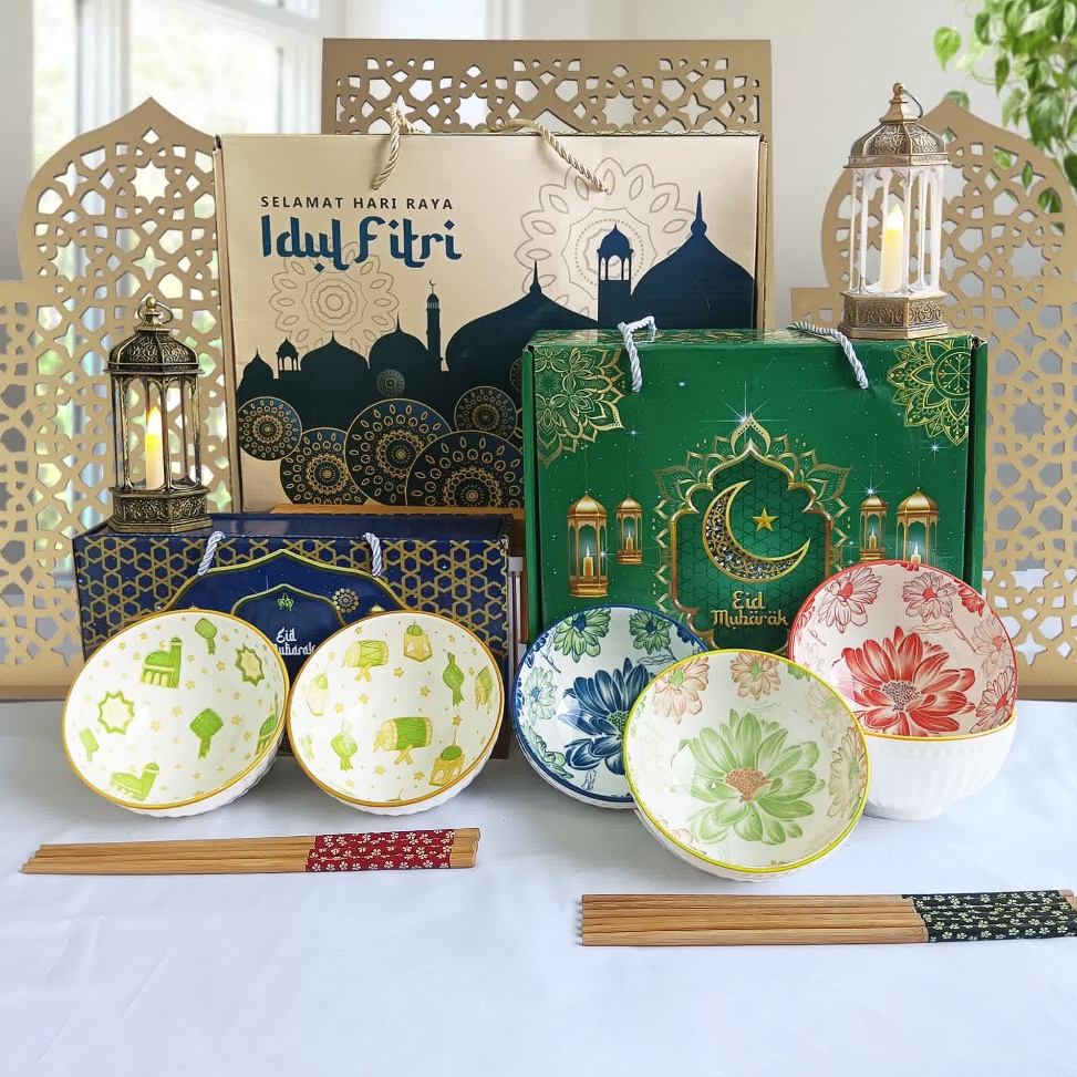 TERBAIK Hampers Lebaran Souvenir mangkok Lebaran Idul Fitri set premium peralatan makan porselen bir