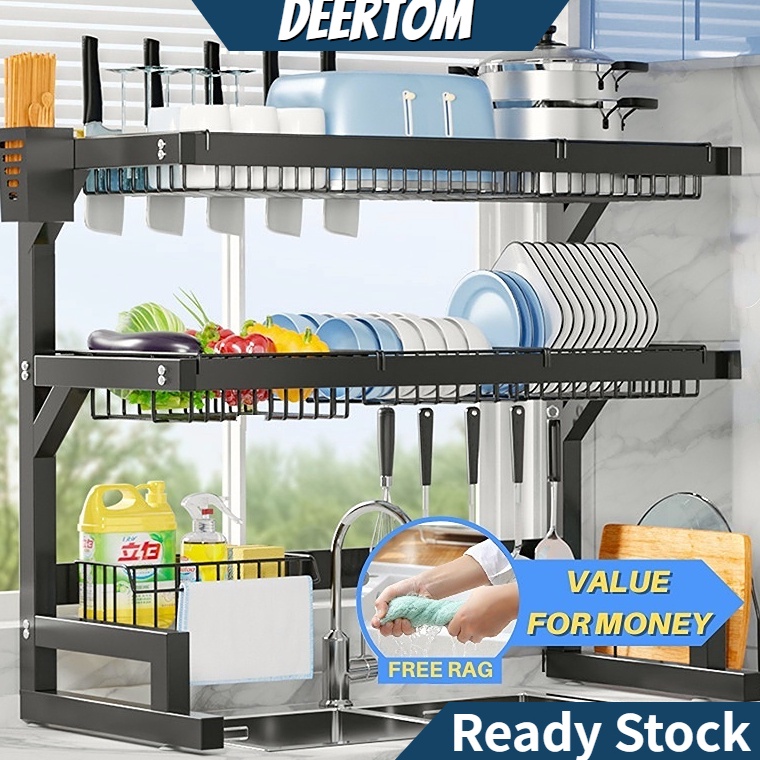 TERBAIK Rak Piring Sink Rack Stainless Steel Kitchen Storage Rack Dish Dryer Kitchen Dish washing Ra