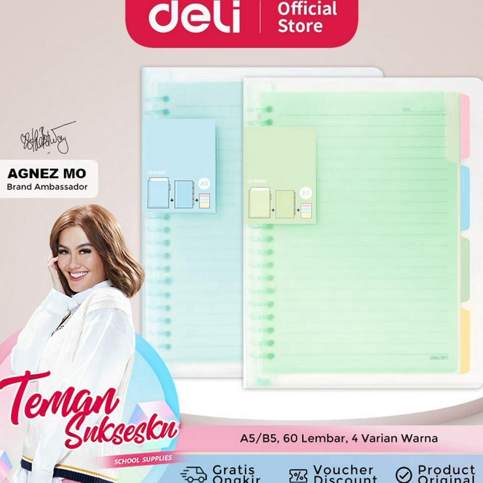 

JXM268 Deli Buku Vivid Lose Leaf Binder A5B5 6 Halaman Warna Pastel QHA56 QHB56