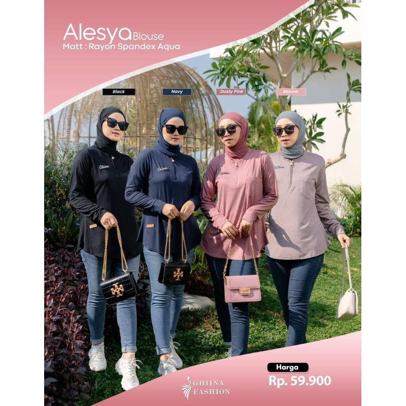 GHINA FASHION TERLARIS √ ALESYA BLOUSE BAHAN RAYON SPANDEX AQUA √ ATASAN CEWEK √ BISA COD ✔️