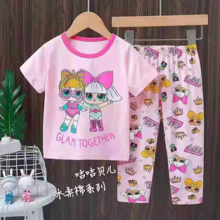 BAJU TIDUR IMPORT ANAK CEWEK CELANA PANJANG TANGAN PENDEK UMUR 4 - 6 TAHUN/ LOL