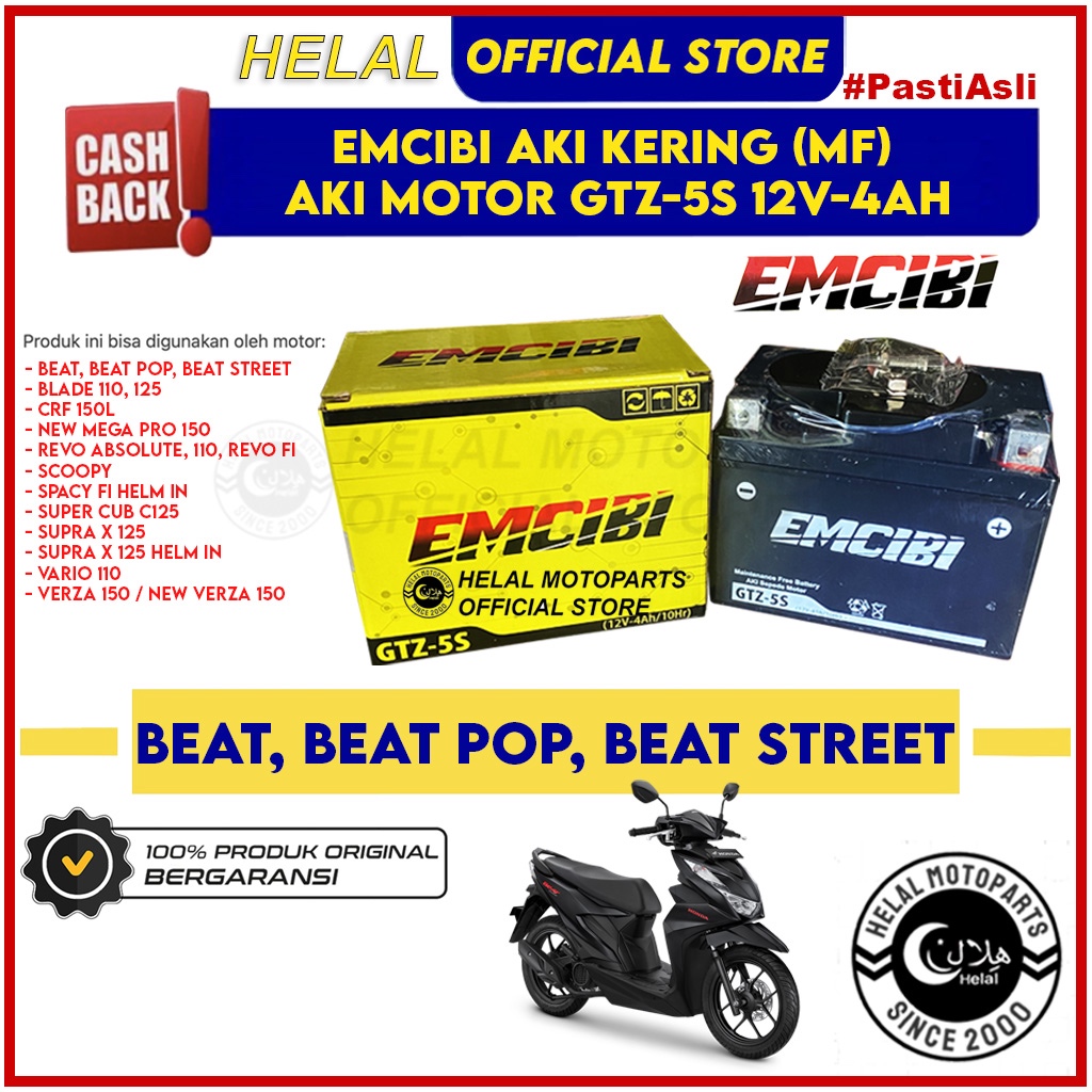 EMCIBI GTZ-5S Aki Motor BeAT / BeAT POP / BeAT Street MF Maintenance Free Kering GTZ5S Motorcycle Ba