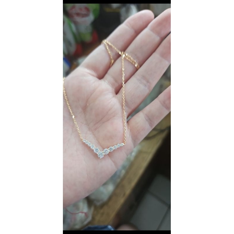 Kalung serut aurel plat listring V permata hitam putih emas asli 700 70% 16K