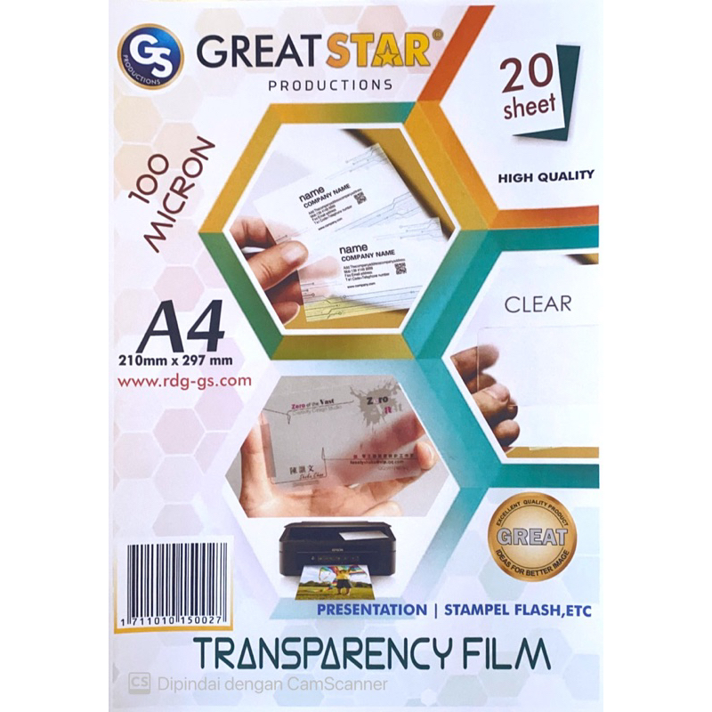 

transparancy film A4/20 (for inkjet/dye ink)TRANSPARANT FILM/STEMPEL FLASH