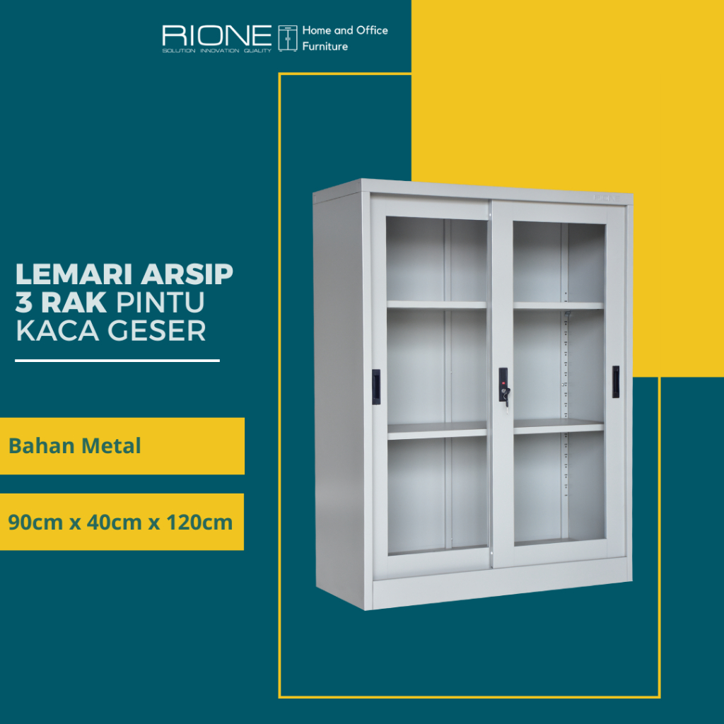RIONE LEMARI 3 RAK PINTU GESER | LEMARI PIALA 3 RAK AD089