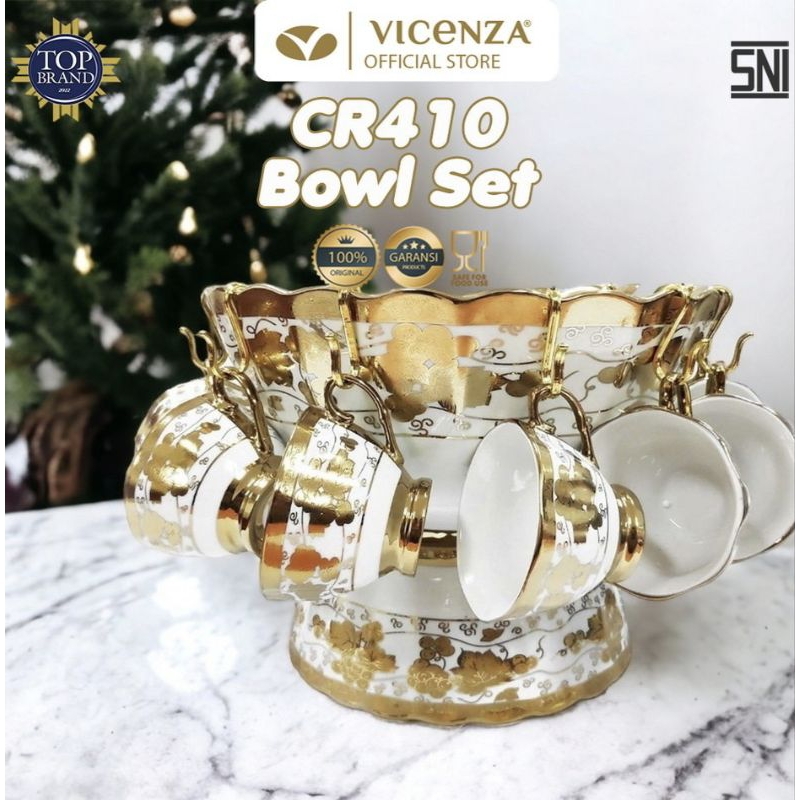 Perangkat mangkuk VICENZA Cr410 VIRGO Wadah saji es buah dan sup, BOWL SET cangkir gelas alat minum 