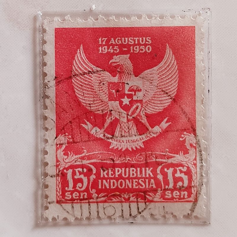 

(AD) Perangko Indonesia 1950 Lambang Negara 15 sen Used