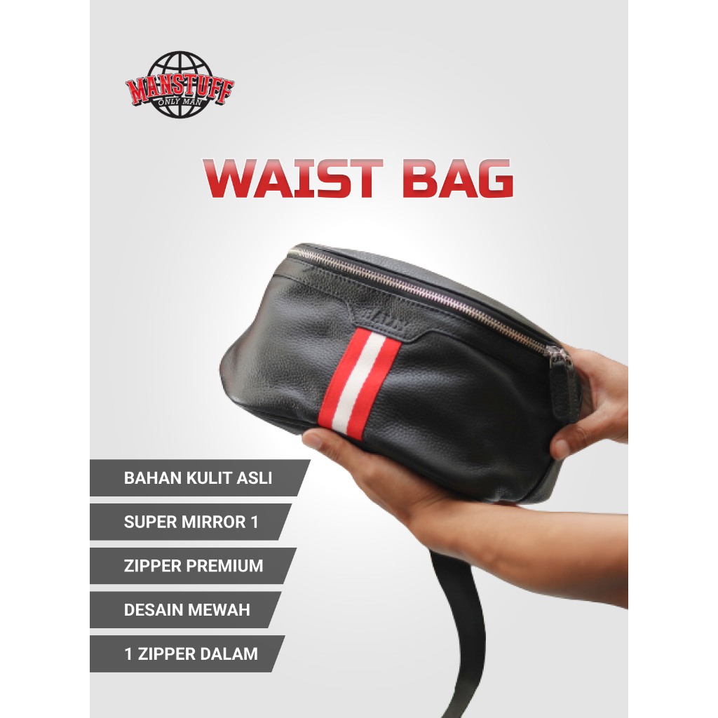 Waistbag Tas Pinggang Pria Kulit Bally Mirror