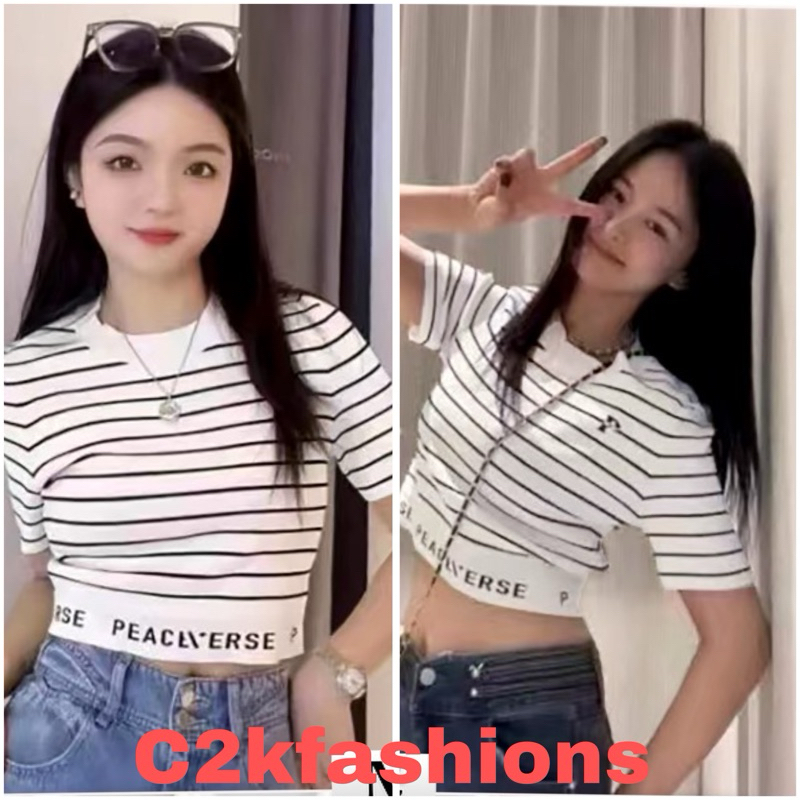 Atasan Rajut Stripe Import / Korea Crop Top Kekinian