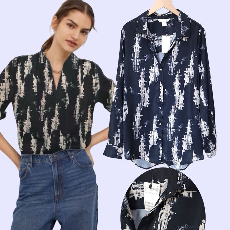 H&M 710 Black II City Shirt - Baju Atasan Kemeja Kerja Lengan Panjang Wanita Branded Original