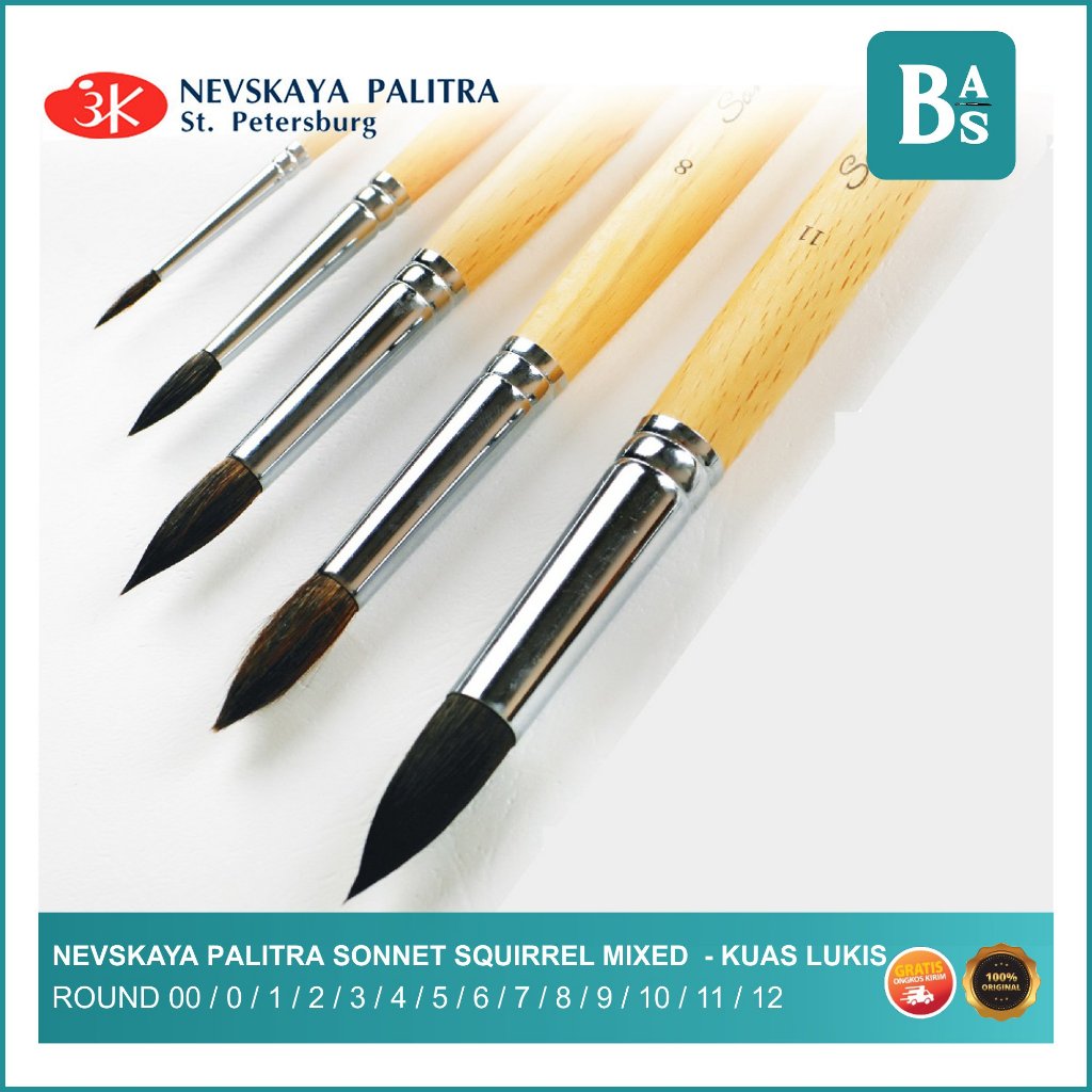 

SONNET SQUIRREL MIXED BRUSH ROUND SHORT VARNISHED HANDLE - KUAS LUKIS