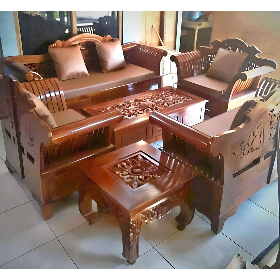 Full Set Kursi Tamu Ukiran Kayu Jati / Set Kursi Tamu Kayu Jati Solid