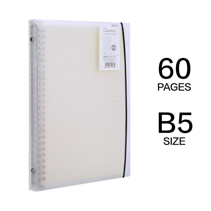 

Binder Note B5 Cover Putih Polos 26 Ring Besi + Tali Set Refill 60's DELI