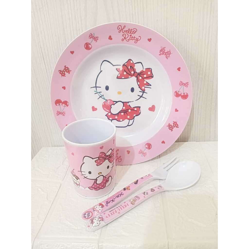 GROSINDO PAKET BUNDLING PIRING MAKAN MELAMIN HELLO KITTY // SET PIRING MELAMIN HELLO KITTY