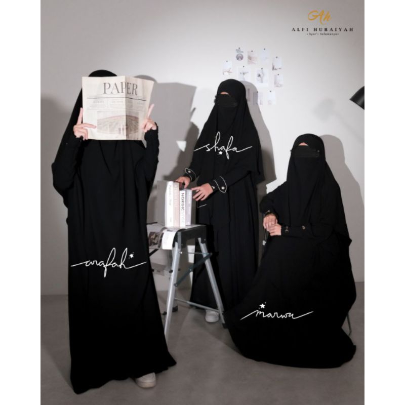PO Black Series Arafah Marwah Shafa by Alfi Huraiyah | Gamis Hitam Syar'i| Gamis Hitam Haji Umroh | Abaya Black ORI Berkualitas