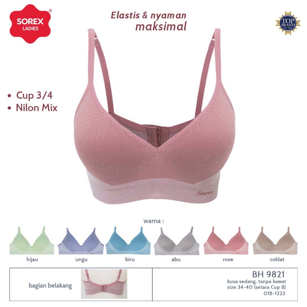 ART I23Q Sorex Bra Busa Sedang Tanpa Kawat Kait 2 Setara Cup AB Cup 34 Harian BH 9821
