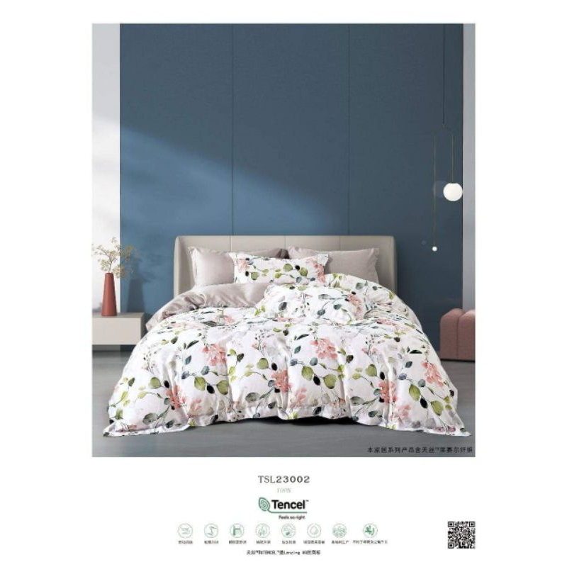 Seprei tencel 100s bunga putih