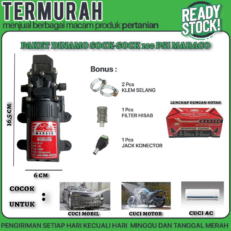 TERBAIK PAKET A DINAMO SOCKSOCK 1PSI MARACO  POMPA DC 12V  DINAMO PUMP SPRAYER MOBIL  MOTOR  AC