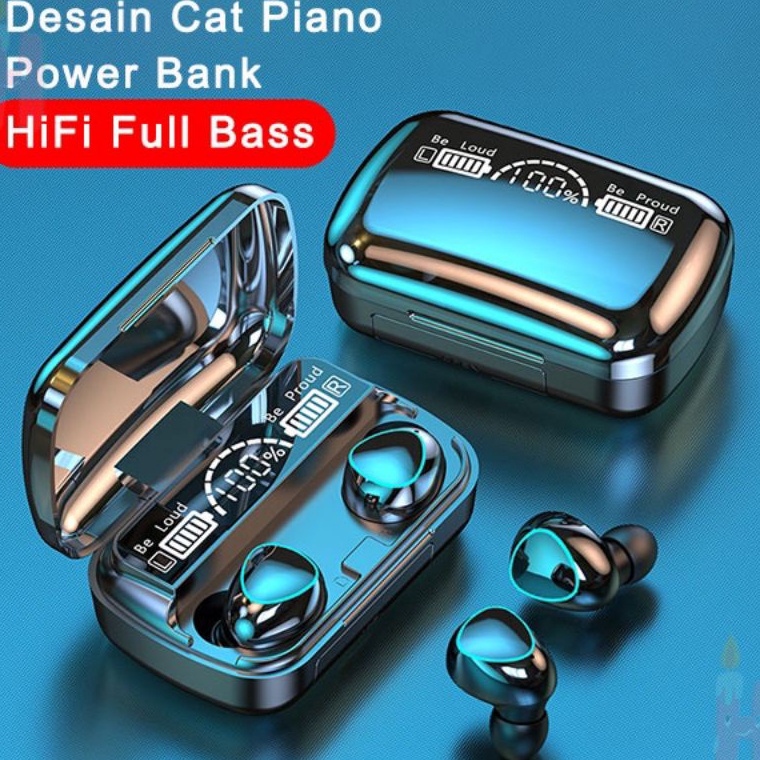 Terbaik HEADSET TWS M1 HANDSFREE BLUETOOTH FULL BASS STEREO 35MAH POWER BANK