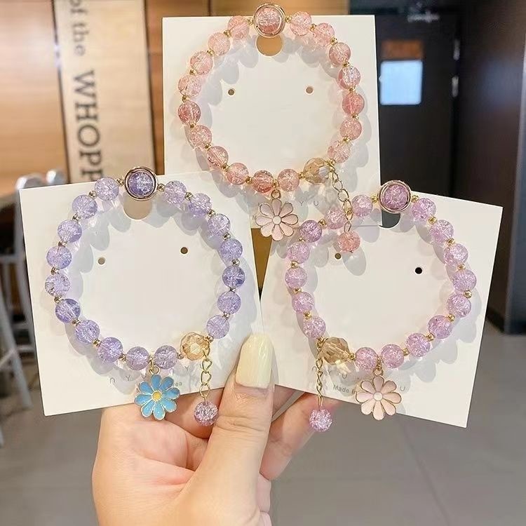 Gelang manik-manik warna-warni kristal Daisy/Gelang bunga kristal rumbai Korea