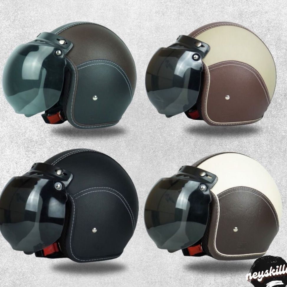 Rekomendasi Helm Bogo Retro Kulit Dewasa Pria Wanita Premium Sni POLOS HITAM